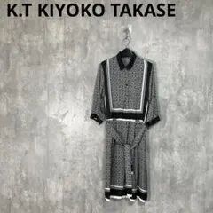 K.T KIYOKO TAKASE　サテン総柄ワンピース　フレアワンピース　11のサムネイル