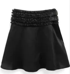 インパン裏地付きフリルベルトフレアミニスカートM