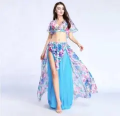 ベリーダンス　シフォンプリント花柄２点セット レッスンウエア 衣装のサムネイル