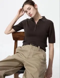 美品 UNIQLOユニクロ　ポロセーター半袖　ダークブラウン