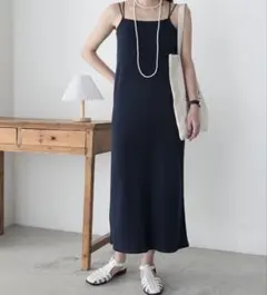 カップ付き キャミソールワンピース ネイビー キャミワンピース ロングワンピース