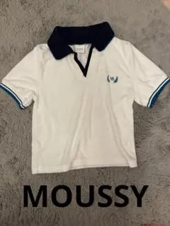 MOUSSY Vネックポロシャツ 半袖 ホワイト/ネイビーのサムネイル