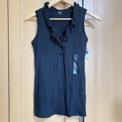 未使用★ギャップ★GAP★黒襟フリル付★ノースリーブタンクトップ★シャツ★XSのサムネイル