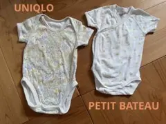 PETIT BATEAU 半袖ボディスーツ・ユニクロ　動物柄ロンパース２枚セット