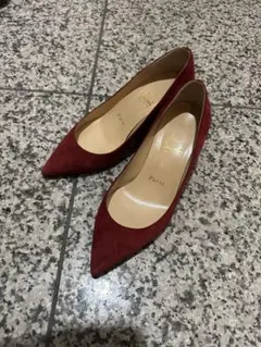 【美品】クリスチャンルブタン スエードウェジソールパンプス 22.5cm 赤