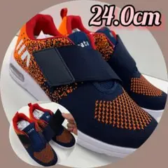 24.0cm新品　婦人靴　超軽量 幅広 エアー　マジックテープスニーカーネイビー