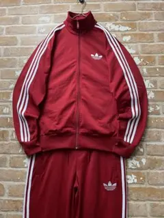 90s アディダス　トラックジャケット　ジャージ　セットアップ　赤　刺繍