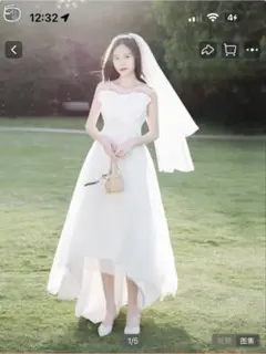 ホワイトウェディングドレス ベール付き