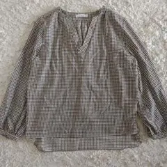 未使用 OPAQUE.CLIPオペークドットクリップ 黒 茶千鳥チェックブラウス