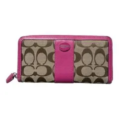 COACH コーチ 長財布 ラウンドファスナーシグネチャー ピンクベージュ美品