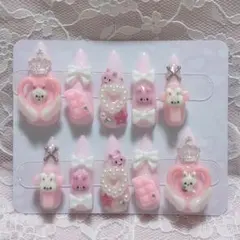 ネイルチップ 量産型 地雷系 ピンク うさぎ