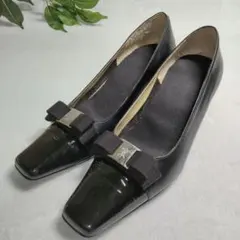 【良品】レディース/レザーパンプス/黒/ブラック/ヒールの高さ6㎝/24.0cm