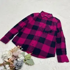 【ユニクロ】UNIQLO レディース フランネルチェックシャツ パープル S