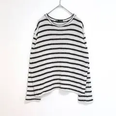 ザラ　ニット　S ボーダー　長袖　薄手　綿　ホワイト系　カジュアル　シンプル