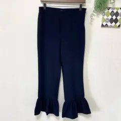 【ザラウーマン】 裾フレアパンツ M ネイビー 春服 大人カジュアル 可愛いのサムネイル