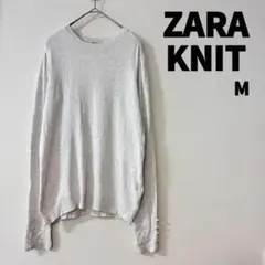 ZARA KNIT 長袖 ニット 袖パール M クルーネック ライトグレー