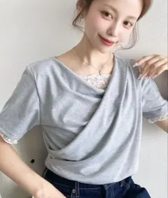 レースドッキングドレープ半袖Tシャツのサムネイル