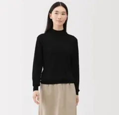 無印良品　婦人　洗えるウールハイゲージハイネックセーター　黒