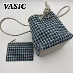 VASIC ヴァジックBOND Mini ハリスツイード 千鳥柄ハンドバッグ青白