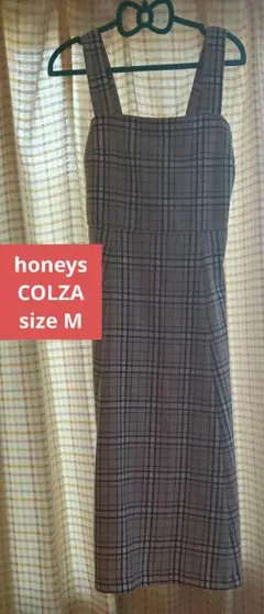 COLZA ハニーズ チェック柄 バックレースアップ ジャンパースカート M