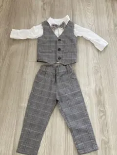 フォーマルスーツセット 80cm グレー チェック　入園　結婚式