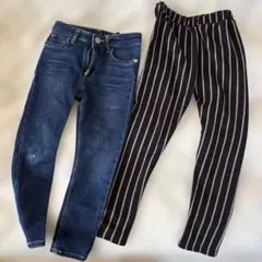 デニムパンツとストライプパンツセット 100cm