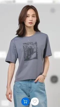 フォトプリント 半袖Tシャツ グレー　ショート丈のサムネイル