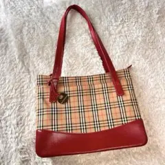 美品✨BURBERRY ヴィンテージ ノバチェック トートバッグ レッド