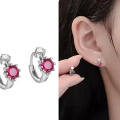 No40 高級感 ピンク フープ ピアス［シルバー］金属アレルギー対応 高品質