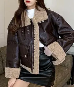 ダークブラウン ボア付きレザージャケット