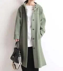 美品　SLOBE IENAフード付きロングコート オリーブグリーン