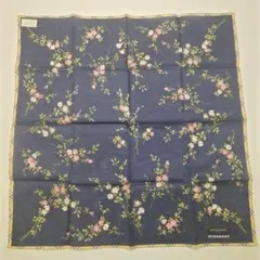 BURBERRY ネイビー 花柄 ハンカチ 48cm