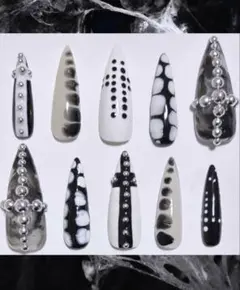 シズニルック ネイルチップ y2k クロム グランジ 韓国 パンク 無彩色