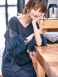 MERCURYDUO レース切替フリンジニット