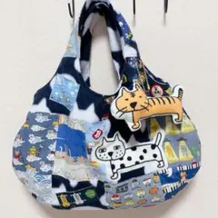 パッチワークグラニーバッグ トートバッグ 秋冬仕立て ねこ生地パッチワーク