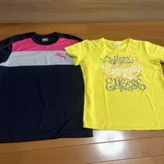 【2着セット】PUMA スポーツ用Tシャツ Sサイズ ネイビー、黄色シャツ