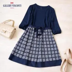 未使用級☆ギャラリービスコンティ リボン ドッキングワンピース ネイビー２