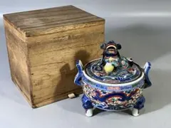 PR251 中国 色絵 獅子 香炉 萬暦年製