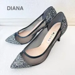 ダイアナ ポインテッドトゥ グリッター ブラックシルバー 23.5