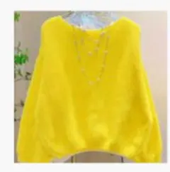 イエロー オーバーサイズ 長袖モヘアニット