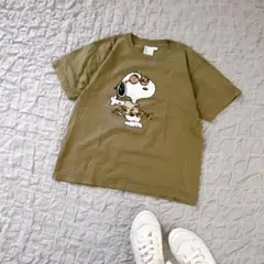 キッズ　Tシャツ　140サイズ　半袖　スヌーピー　カーキ　プリントTシャツ