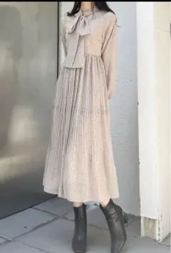 【マーキュリーデュオ】リボン付きドット柄ロングワンピース