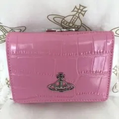 ヴィヴィアン 三つ折り財布 クロコ型押し ピンク 新品未使用 がま口 本革