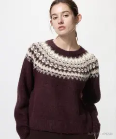 UNIQLO フラッフィクルーネックセーター　ワイン　XL