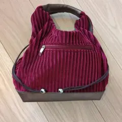 コーデュロイ ハンドバッグ ワインレッド