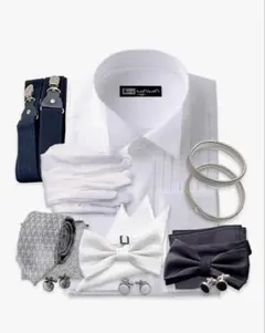 新郎小物セット/タキシードフルセット（白シャツ・蝶ネクタイ・サスペンダー）