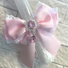 ①Sキンブレリボン　ペンライトリボン　ライトピンク×ホワイトレース