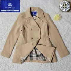 バーバリーブルーレーベル　ピーコート　ノバチェック　ロゴボタン　ウール　ベージュ
