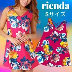 rienda リエンダ 花柄 バッククロス フレア ノースリーブ ワンピース