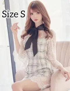 極美品✨JEWELS キャバドレス ツイード レース ボウタイ ミニスカート S
